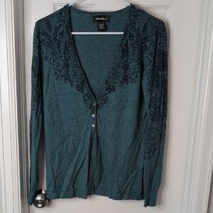 Eddie Bauer Teal Cardigan Sweater Angora Blend